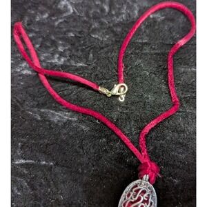Red Cord Necklace Filigree Oval Locket Caged Pendant Opens for Beads or Scents
